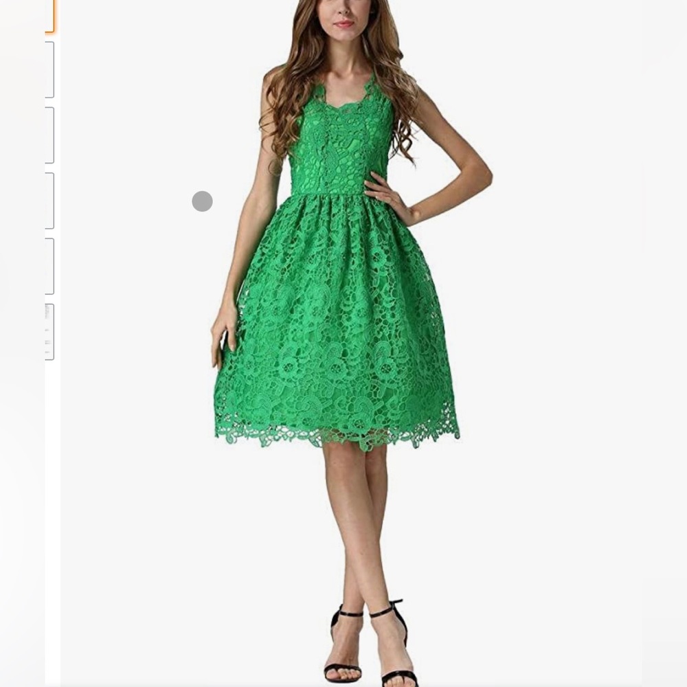 Sleeveless Fit and Flare V-Neck Short Lace Cocktail Party Dress | Green | XL